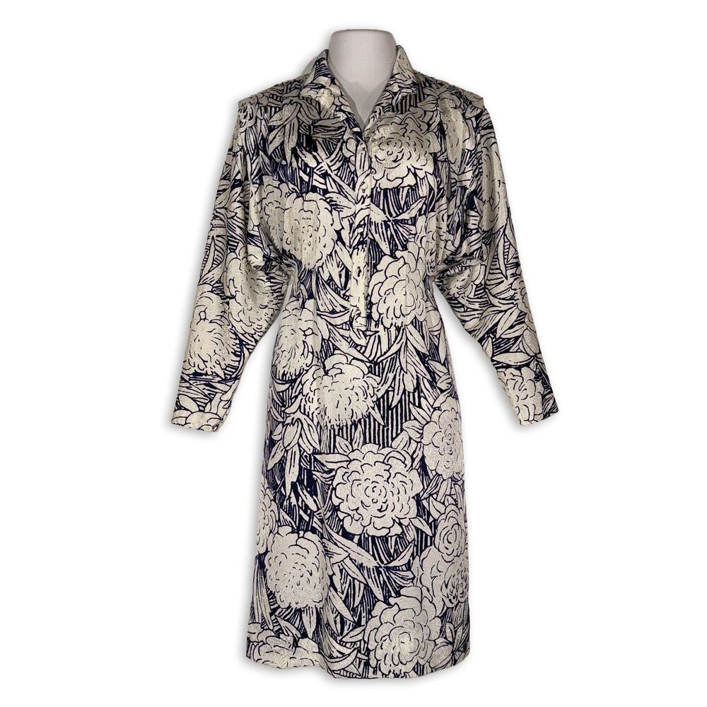 Vintage 80s Willi of California Floral Secretary Shirt Dress Size 12 USA